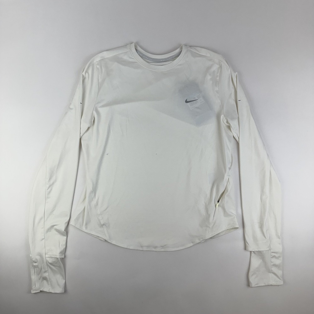 New Womens Nike Swift Dri-FIT UV Long-Sleeve Crew-Neck Ivory Running Shirt Sz M